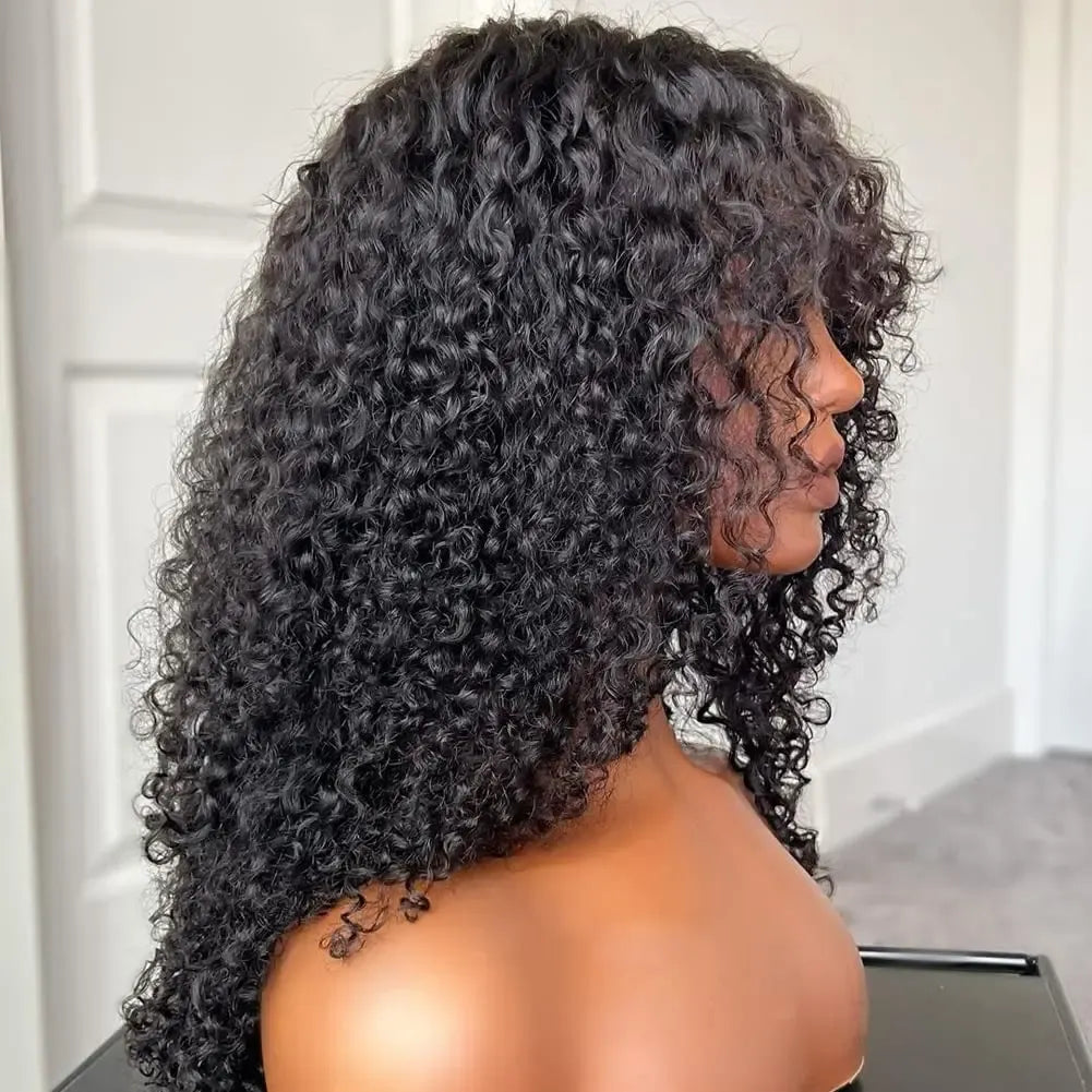 Peluca afro para mujeres negras, mezcla de cabello humano, frontal de encaje suizo, sin pegamento, rizado kinky 180%