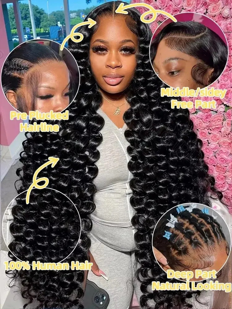Peluca de cabello humano de onda suelta 13x6 HD Lace Frontal Peluca Brasileña Onda Suelta Profunda Peluca de cabello humano rizado de alta densidad para mujeres 200 de densidad