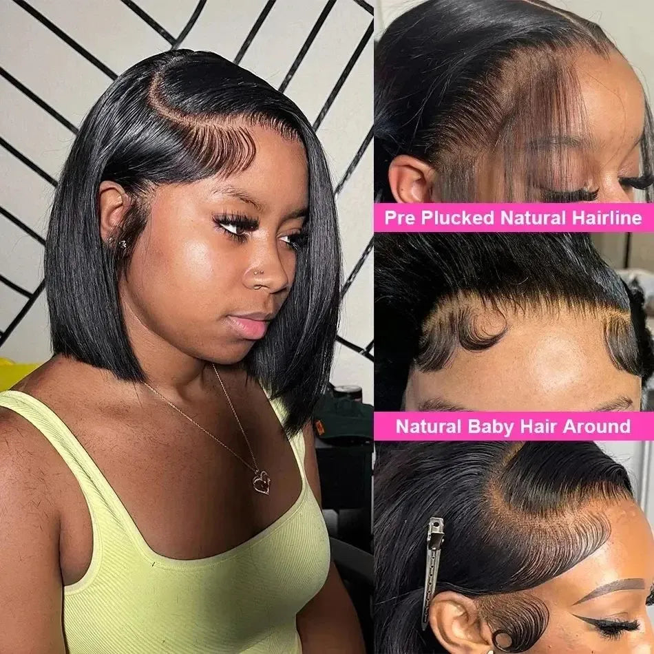 Pelucas asequibles de encaje HD 230% peinado Bob liso de 10 pulgadas